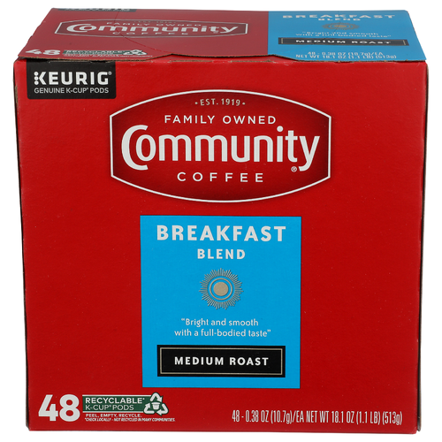 Community Coffee Breakfast Blend Medium Roast Single Serve Cups - 0.377 Ounce - 48 Count Image 1 of 3