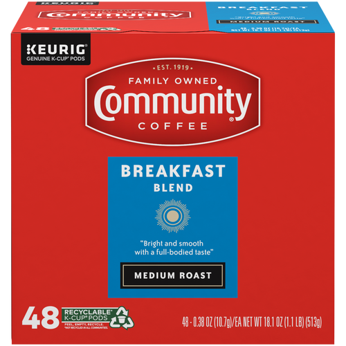 Community Coffee Breakfast Blend Medium Roast Single Serve Cups - 0.377 Ounce - 48 Count Image 1 of 3