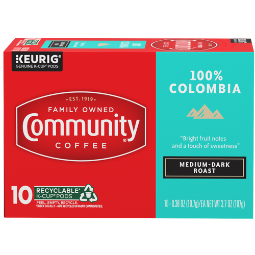 Community Coffee 100% Colombia Medium-Dark Roast Keurig K-Cup Pods - 0.038 Ounce - 10 Count