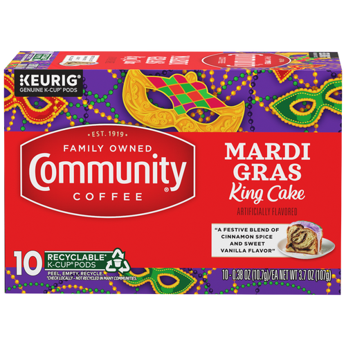 Community Coffee Mardi Gras King Cake Single Serve Cups - 0.37 Ounce - 10 Count Image 1 of 3