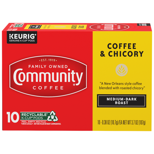 Community Coffee Coffee & Chicory Medium Dark Roast Single Serve Cups - 0.37 Ounce - 10 Count Image 1 of 3