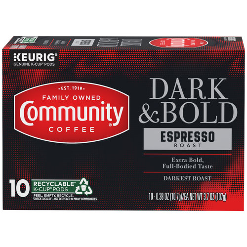 Community Coffee Dark & Bold Espresso Roast Single Serve Cups - 0.37 Ounce - 10 Count Image 1 of 3