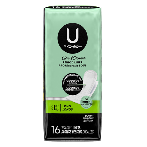 U by Kotex Clean & Secure Long Wrapped Period Liners - 16 Count Image 1 of 2