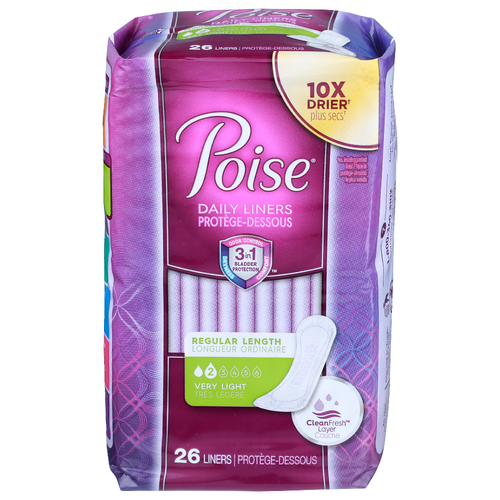 Poise Regular Length 2 Very Light Daily Liners - 26 Count