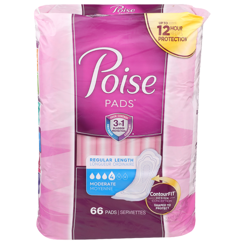 Poise Regular Length 4 Moderate Pads - 66 Count