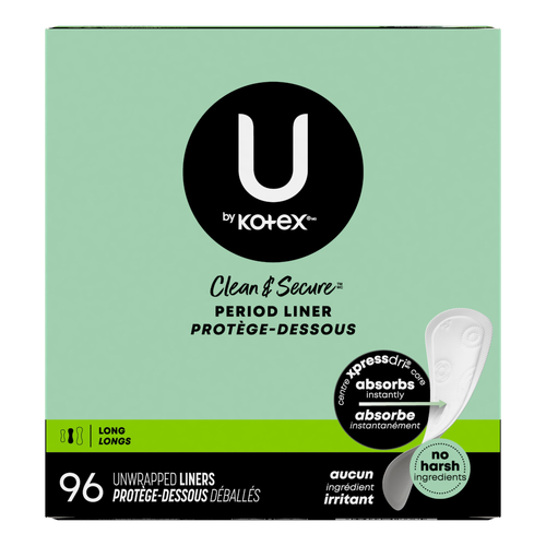 U by Kotex Clean & Secure Long Unwrapped Period Liners - 96 Count Image 1 of 2