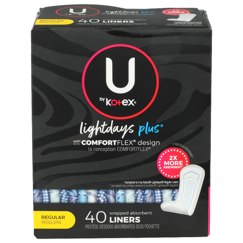 U By Kotex Lightdays Plus Regular Liners - 40 Count