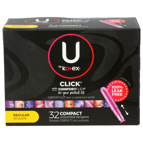 U By Kotex Regular Click Compact Tampons - 32 Count