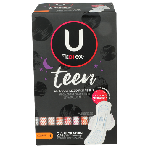 U By Kotex Teen Ultra Thin Pad With Winds - 24 Count