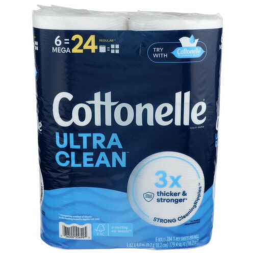 Cottonelle Clean Mega Roll - 29.9 Square foot - 6 Count Image 1 of 2