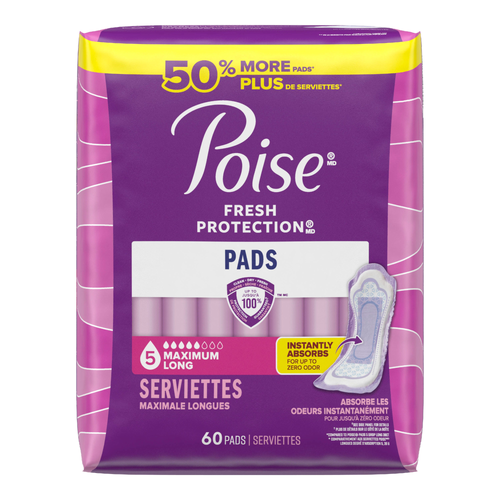 Poise Max Absorb Pad Bulk Pack Long Length 60 - 0.53 Cubic foot Image 1 of 2