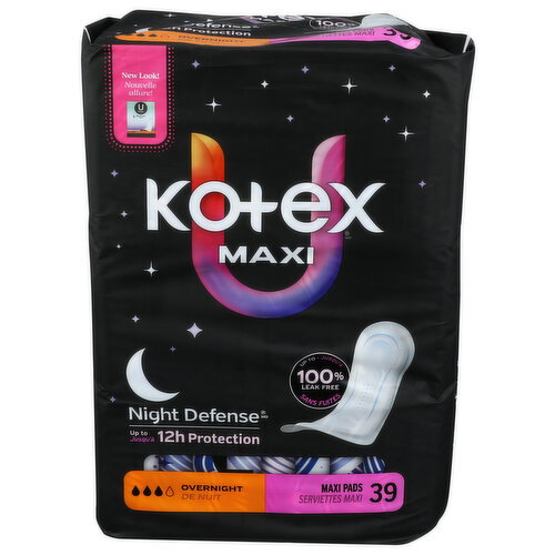 Kotex Overnight Maxi Pads With Wings - 39 Count