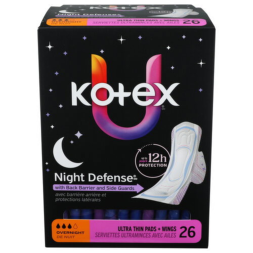Kotex Ultra Thin Overnight Maxi Pads With Wings - 26 Count