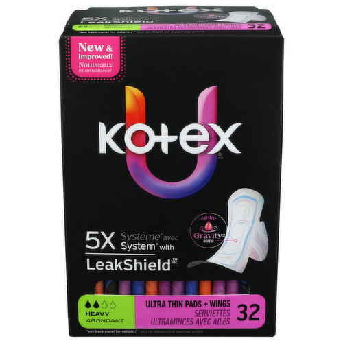 Kotex Heavy Ultra Thin Pads With Wings - 32 Count