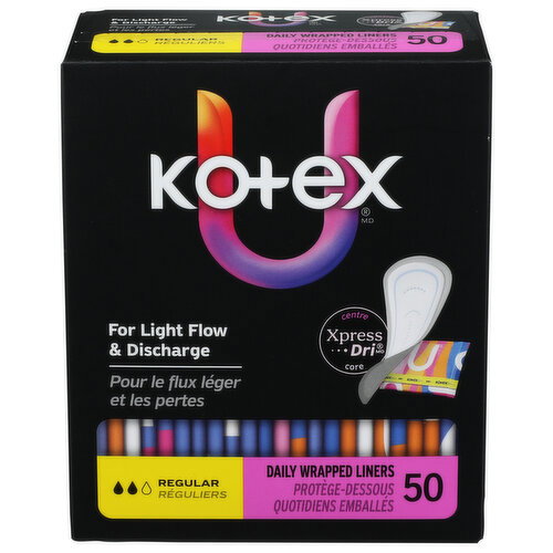 Kotex Regular Daily Wrapped Liners - 50 Count
