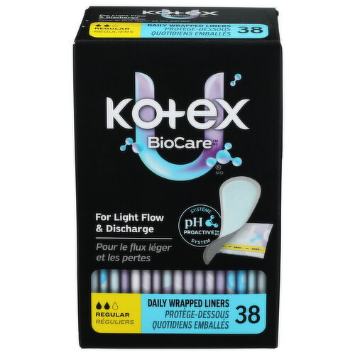 Kotex BioCare Regular Daily Wrapped Liners - 38 Count Image 1 of 3