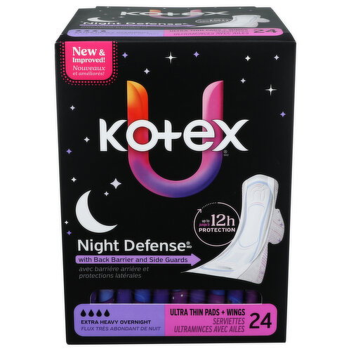 Kotex Ultra Thin Extra-Heavy Overnight Pads with Wings - 24 Count