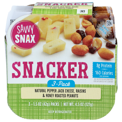 Savvy Snax Natural Pepper Jack Cheese, Raisins & Honey Roasted Peanuts Snacker - 1.5 Ounce - 3 Count