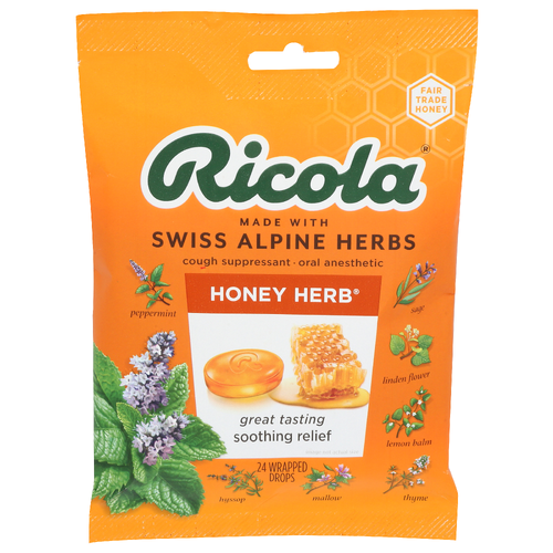 Ricola Honey-Herb Cough Dropsthroat Lozenges Honey - 24 Count
