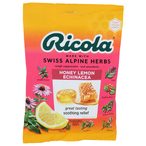 Ricola Honey Lemon Echinacea Cough Suppressant Oral Anesthetic - 19 Count