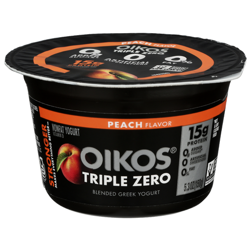 Dannon Oikos Peach Greek Yogurt Triple Zero Blended - 5.3 Ounce