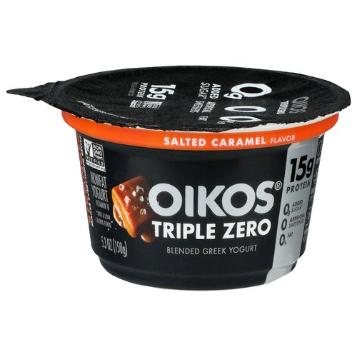 Oikos Triple Zero Salted Caramel Flavor Blended Greek Yogurt - 5.3 Ounce
