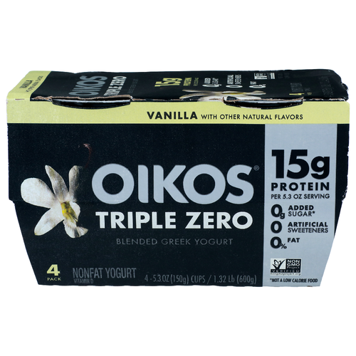 Oikos Vanilla Triple Zero Blended Greek Yogurt - 5.3 Ounce - 4 Count