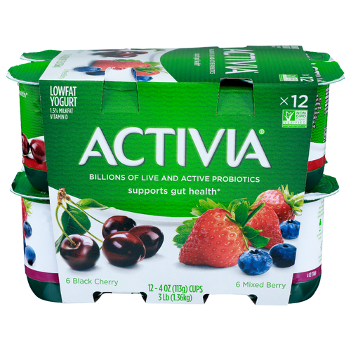 Activia Black Cherry Mixed Berry Yogurt - 4 Ounce - 12 Count