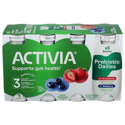 Activia Probiotic Dailies Strawberry & Blueberry Low Fat Yogurt Drinks - 0.195 Pint - 8 Count Image 1 of 4