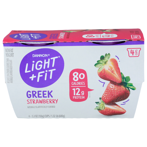 Dannon Light + Fit Strawberry Greek Nonfat Yogurt - 5.3 Ounce - 4 Count