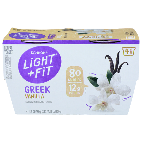 Dannon Vanilla Greek Light + Fit Nonfat Yogurt - 5.3 Ounce - 4 Count