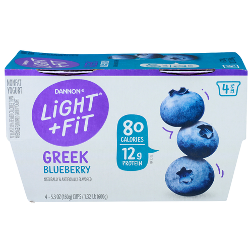 Dannon Light + Fit Greek Blueberry Nonfat Yogurt - 5.3 Ounce - 4 Count