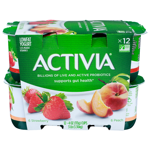 Activia Strawberry & Peach Yogurt - 4 Ounce - 12 Count