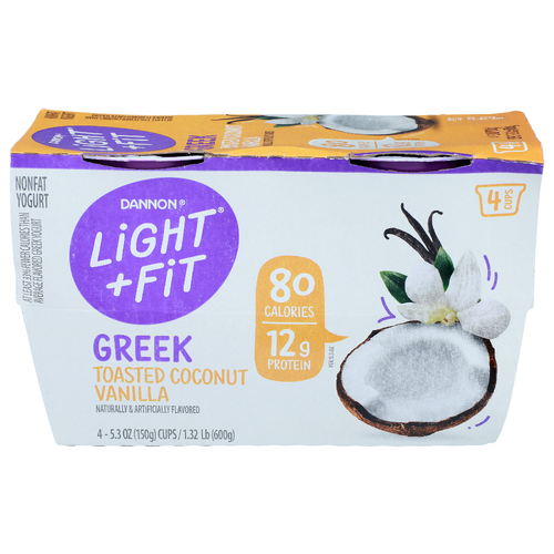 Dannon Light + Fit Toasted Coconut Vanilla Greek Nonfat Yogurt - 5.3 Ounce - 4 Count