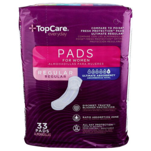 Top Care Everyday Regular Ultimate Absorbency Pads For Women - 33 Count