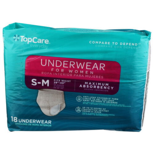 Top Care Everyday Small-Medium Maximum Absorbency Underwear For Women - 18 Count