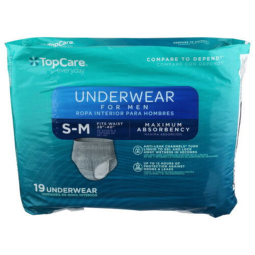 Top Care Everyday Small-Medium Maximum Absorbency Underwear For Men - 19 Count