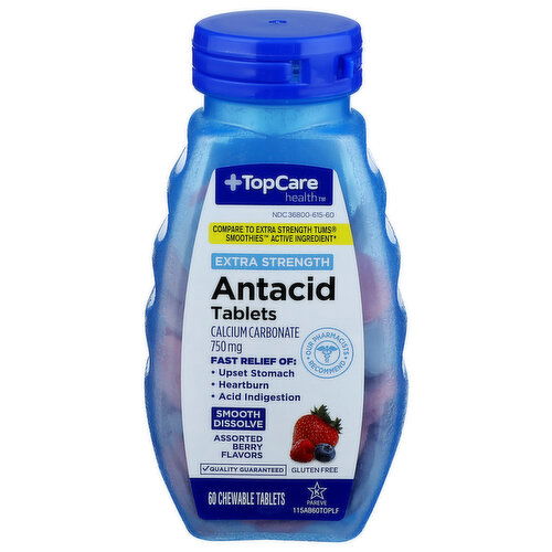 Top Care Health Assorted Berry Extra Strength Antacid Tablets - 60 Count