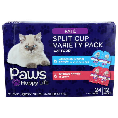 Paws Happy Life Split Cup Variety Pack Pate Wet Cat Food - 2.6 Ounce - 12 Count