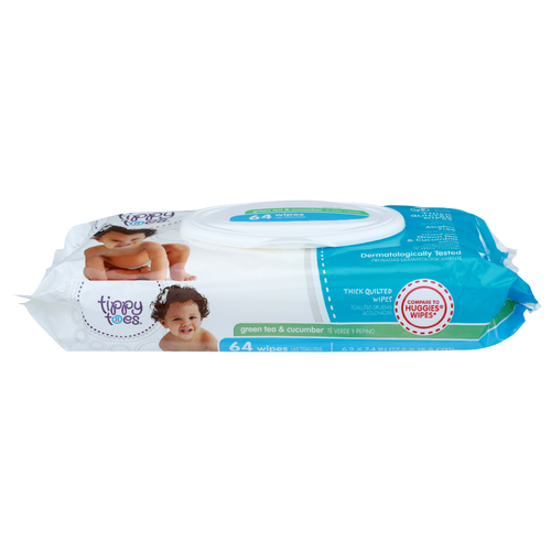 Tippy Toes Green Tea & Cucumber Thick Quilted Wipes - 64 Count