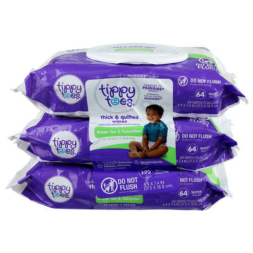 Tippy Toes Green Tea & Cucumber Thick & Quilted Wipes - 3 Count