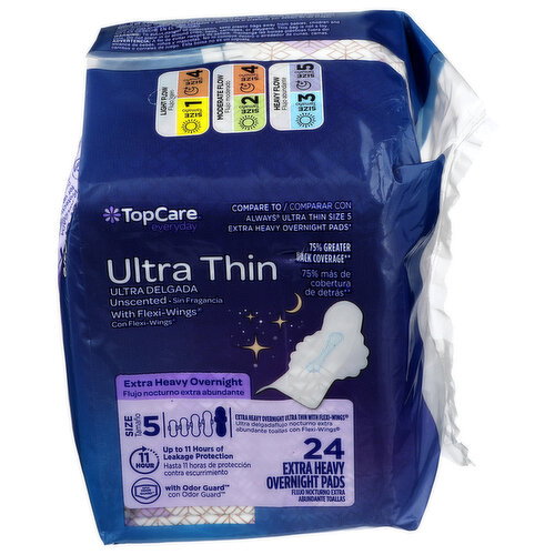 TopCare Everyday Ultra Thin Extra Heavy Overnight Pads Size 5 - 24 Count Image 1 of 2