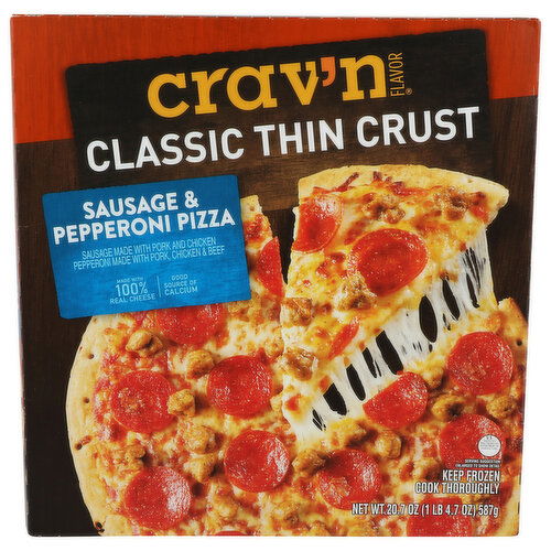 Crav'n Flavor Classic Thin Crust Sausage & Pepperoni Pizza - 20.7 Ounce