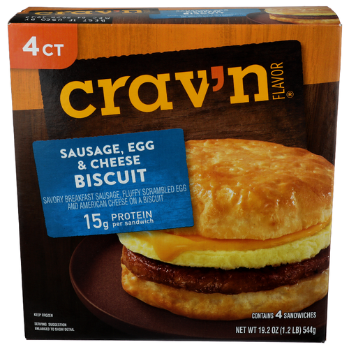 CRAV'N Flavor Sausage Egg & Cheese Breakfast Biscuit - 4.8 Ounce - 4 Count Image 1 of 4