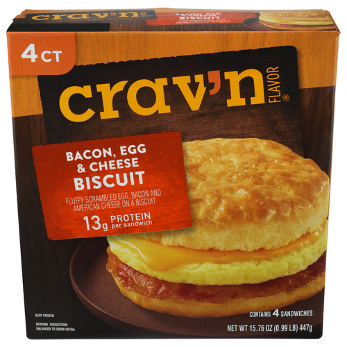 CRAV'N Flavor Bacon Egg & Cheese Breakfast Biscuit - 3.94 Ounce - 4 Count Image 1 of 4