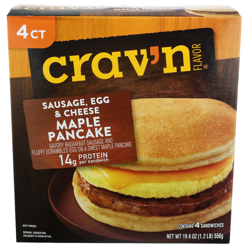 Crav'n Flavor Sausage, Egg & Cheese Maple Pancake - 4.9 Ounce - 4 Count