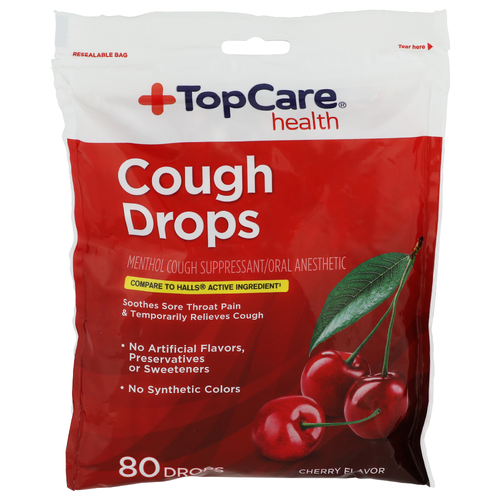 Top Care Health Cherry Cough Drops - 80 Count