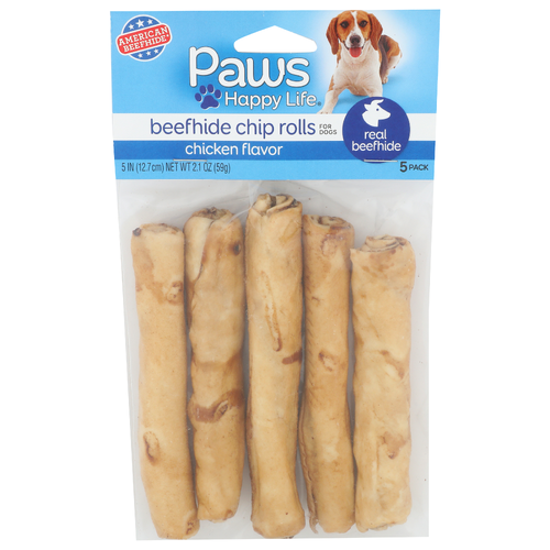 Paws Happy Life Chicken Flavor Beefhide Chip Rolls For Dogs - 0.42 Ounce - 5 Count