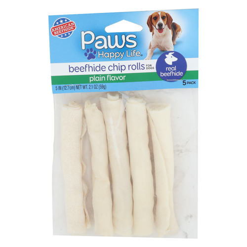 Paws Happy Life Plain Flavor Beefhide Chip Rolls - 0.42 Ounce - 5 Count