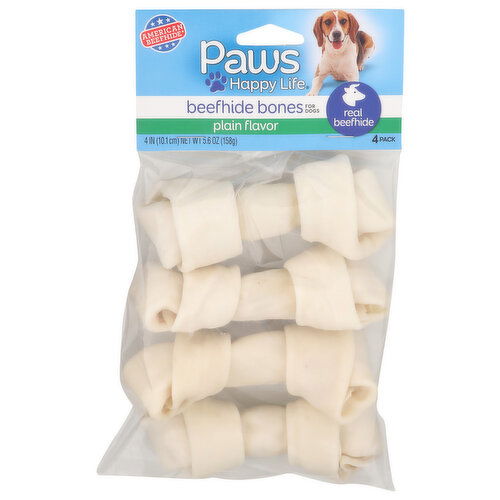 Paws Happy Life Plain Flavor Beefhide Bones For Dogs - 1.4 Ounce - 4 Count